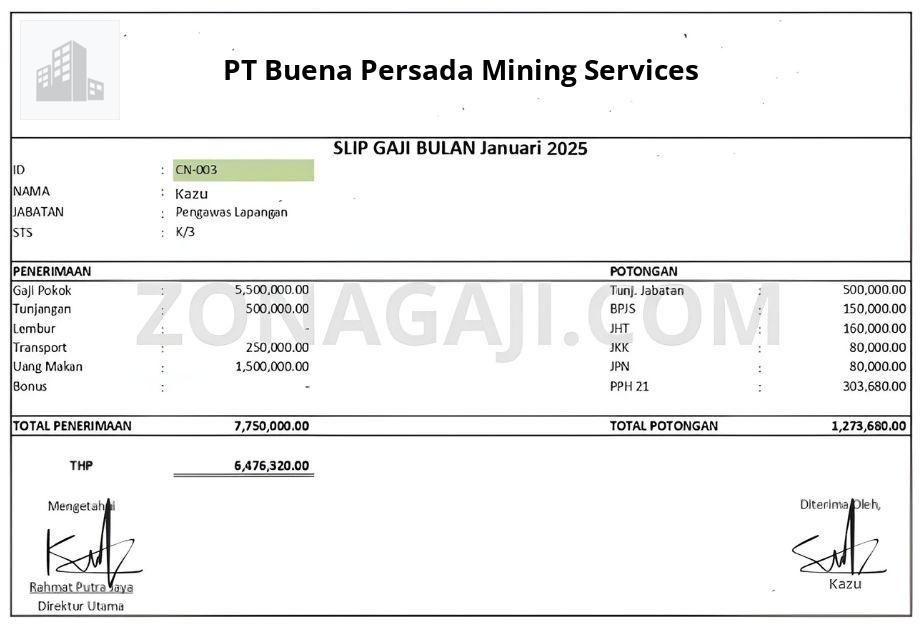 Slip Gaji PT Buena Persada Mining Services