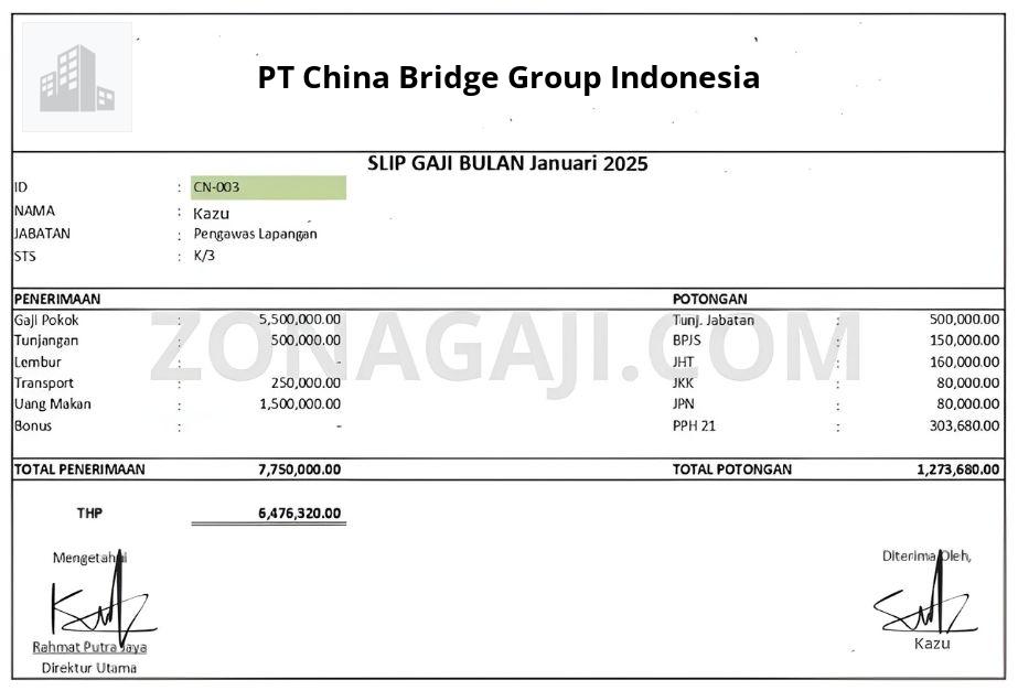 Slip Gaji PT China Bridge Group Indonesia