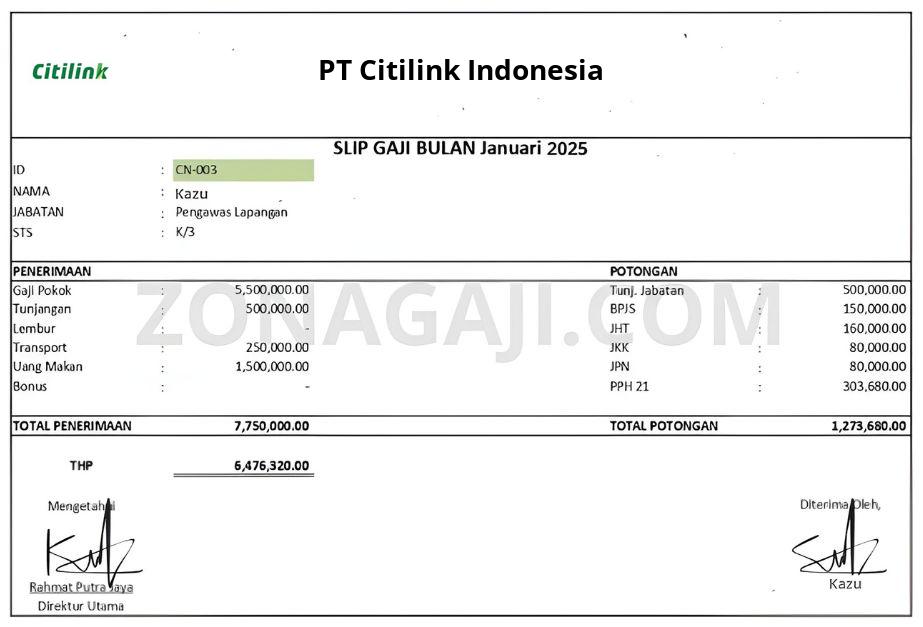 Slip Gaji PT Citilink Indonesia