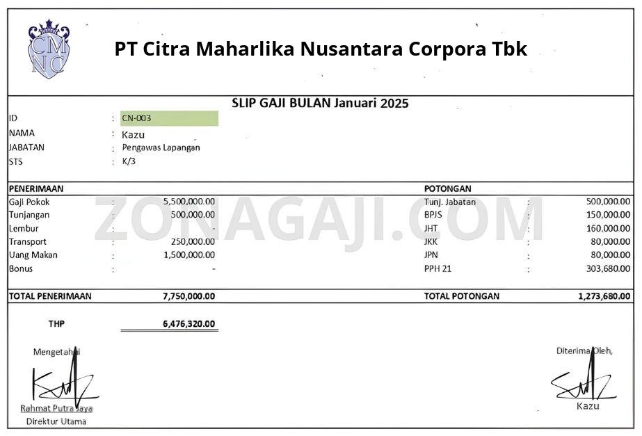 Slip Gaji PT Citra Maharlika Nusantara Corpora Tbk