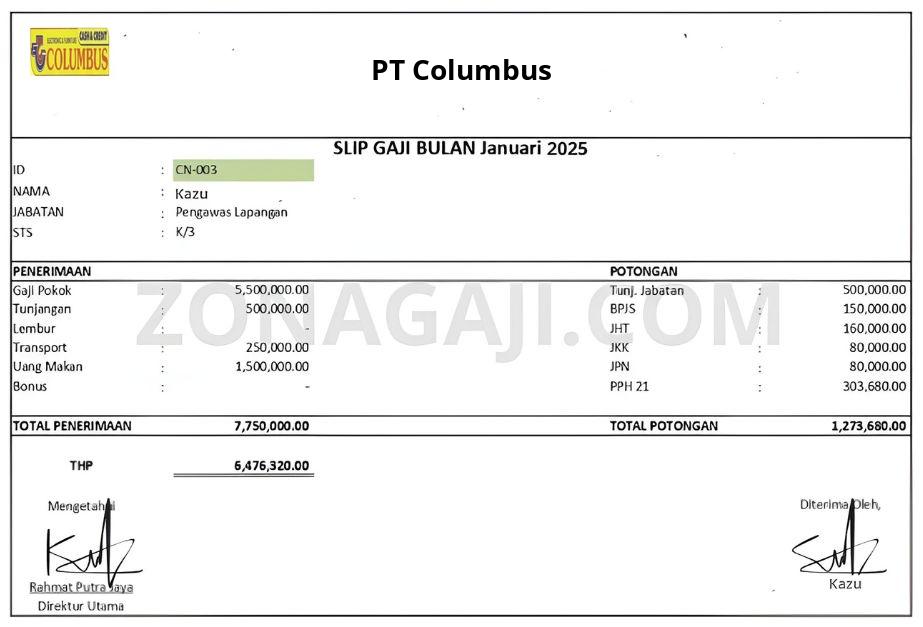 Gaji PT Columbus
