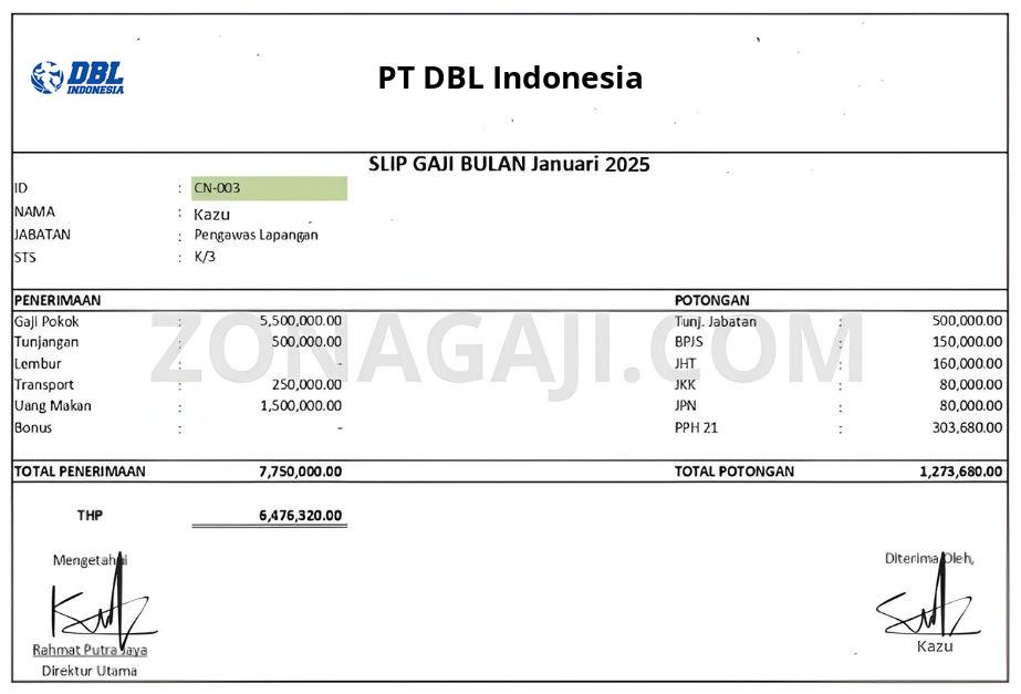 Slip Gaji PT DBL Indonesia