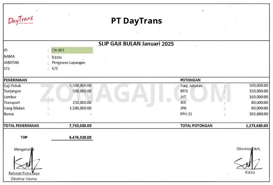 Gaji PT DayTrans