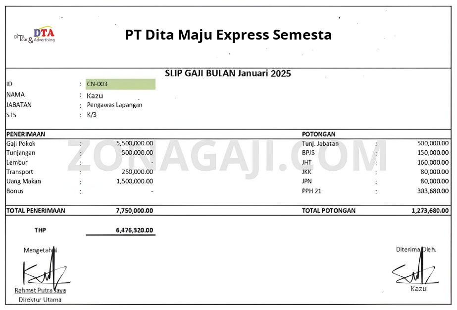 Slip Gaji PT Dita Maju Express Semesta