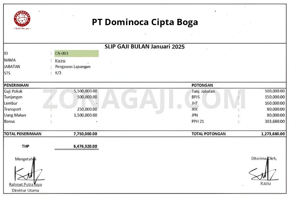Slip Gaji PT Dominoca Cipta Boga