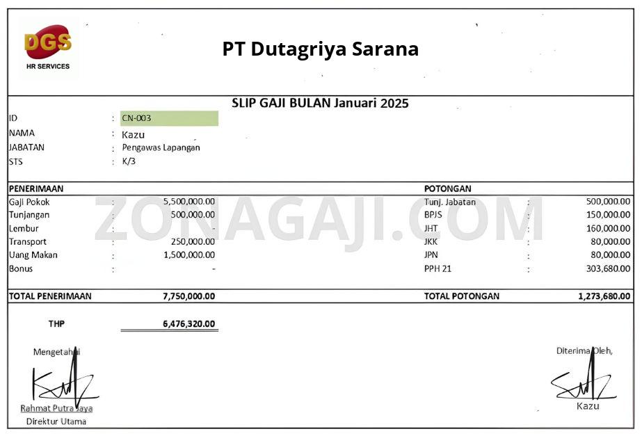 Slip Gaji PT Dutagriya Sarana