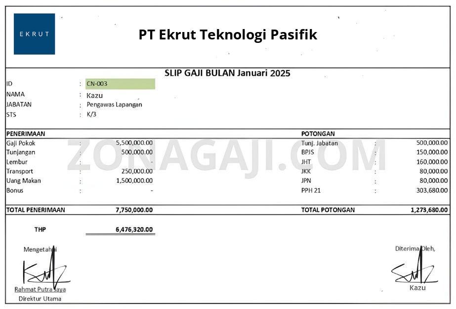 Slip Gaji PT Ekrut Teknologi Pasifik