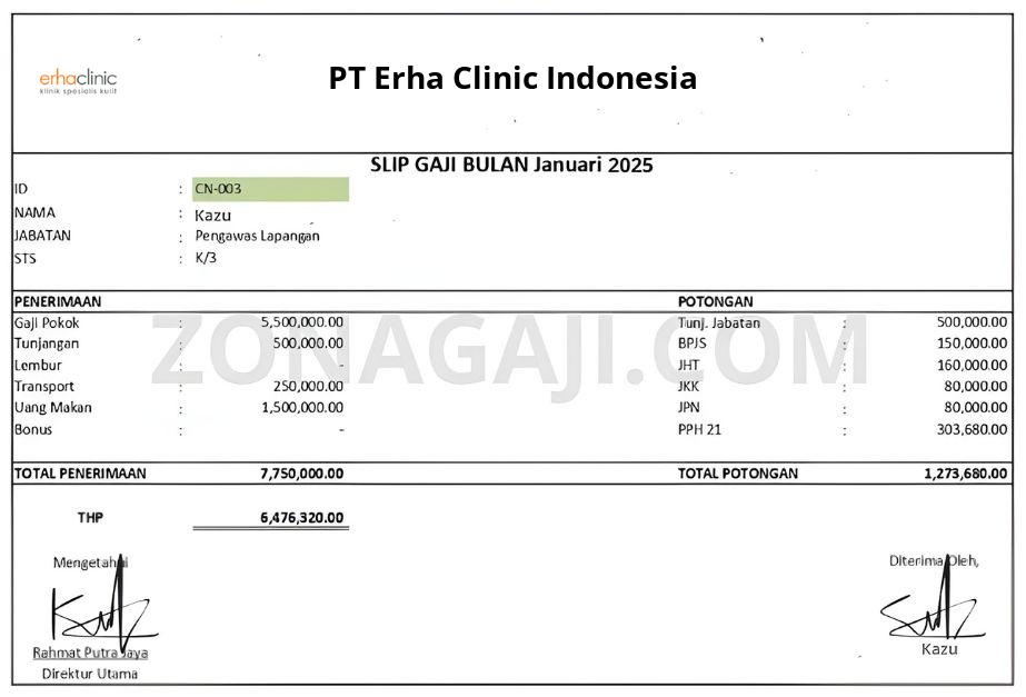 Slip Gaji PT Erha Clinic Indonesia