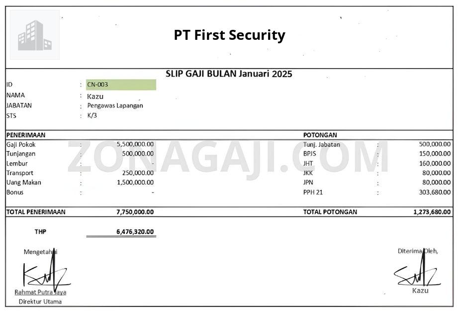 Slip Gaji PT First Security