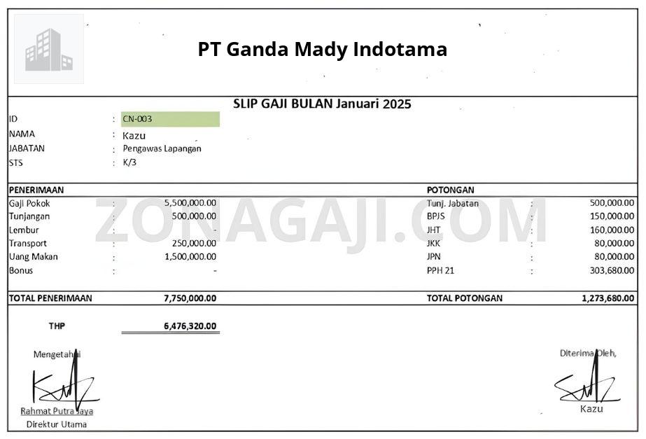 Slip Gaji PT Ganda Mady Indotama