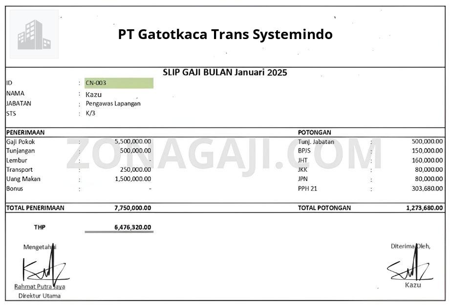 Slip Gaji PT Gatotkaca Trans Systemindo
