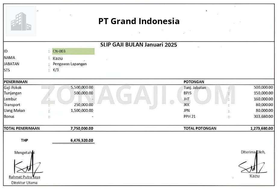 Slip Gaji PT Grand Indonesia