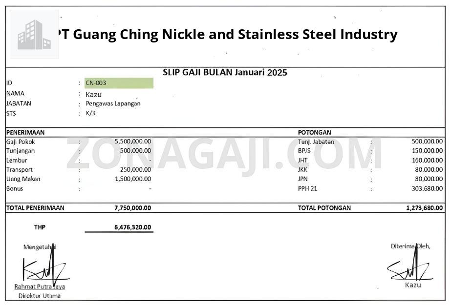 Slip Gaji PT Guang Ching Nickle and Stainless Steel Industry