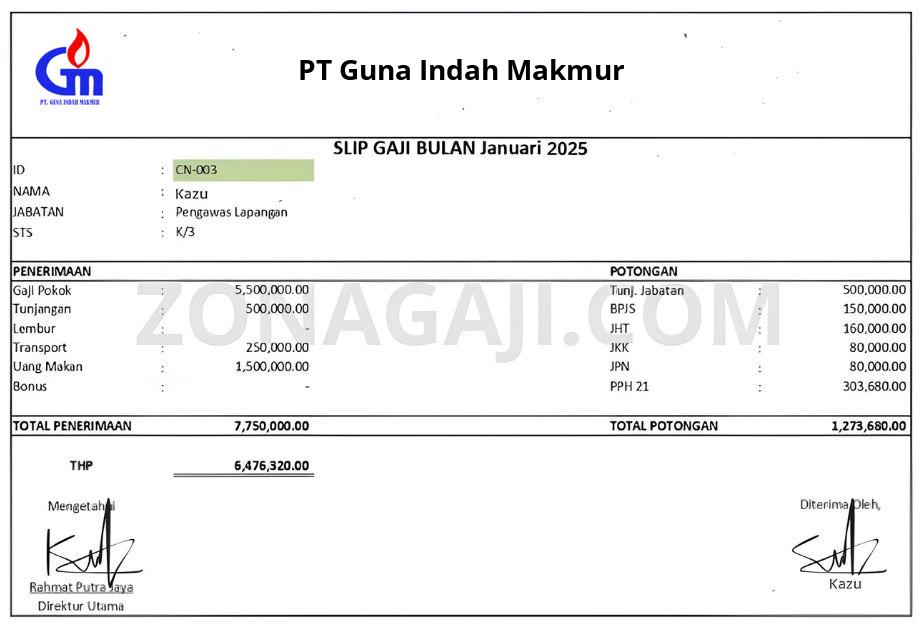 Slip Gaji PT Guna Indah Makmur