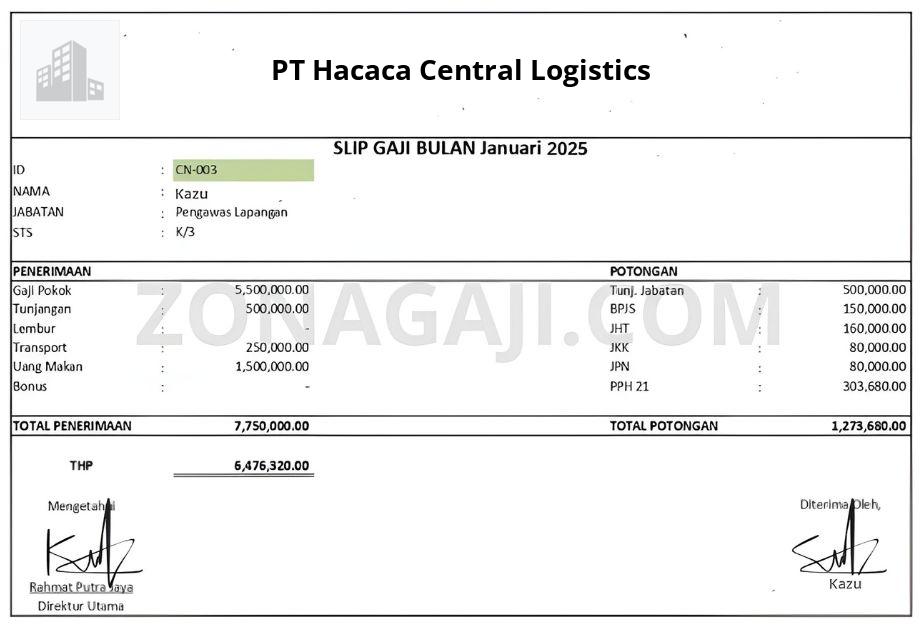 Slip Gaji PT Hacaca Central Logistics