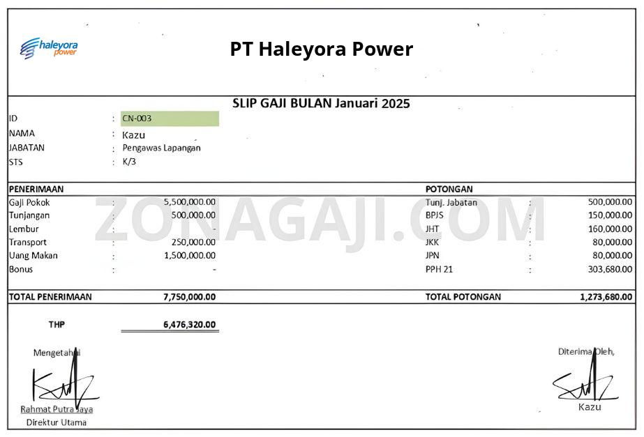 Slip Gaji PT Haleyora Power