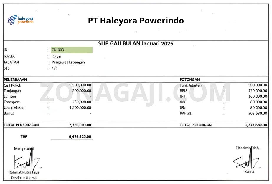 Slip Gaji PT Haleyora Powerindo