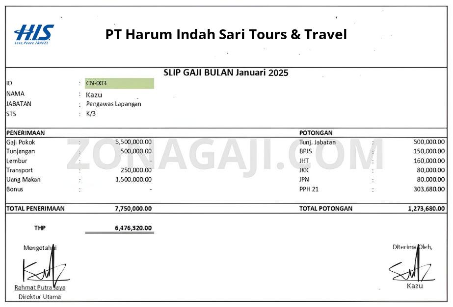 Slip Gaji PT Harum Indah Sari Tours & Travel