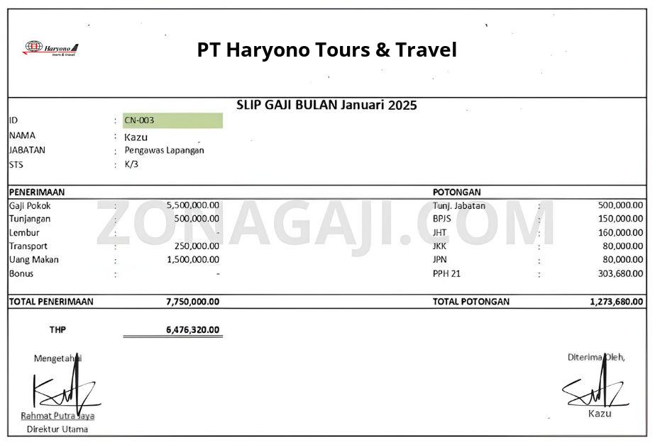 Slip Gaji PT Haryono Tours & Travel