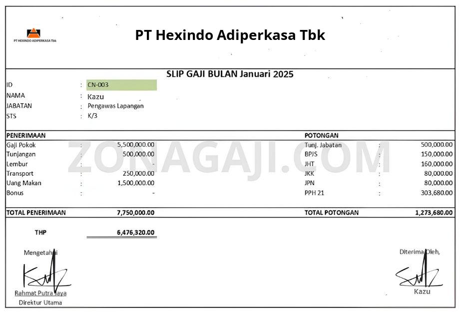 Slip Gaji PT Hexindo Adiperkasa Tbk