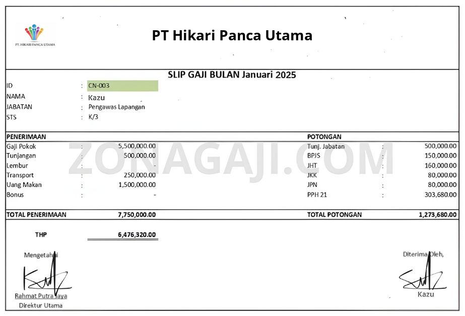Slip Gaji PT Hikari Panca Utama