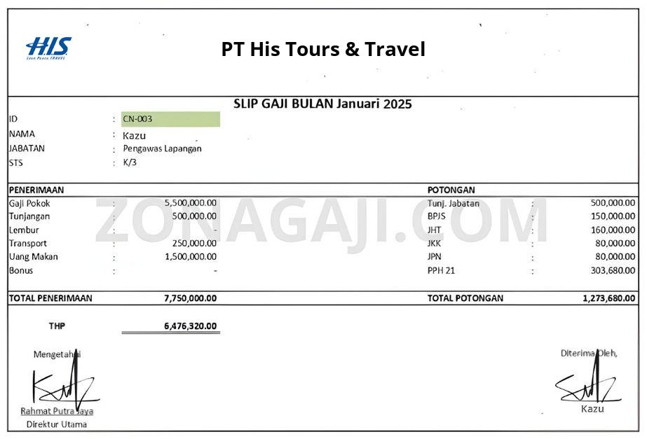 Slip Gaji PT His Tours & Travel