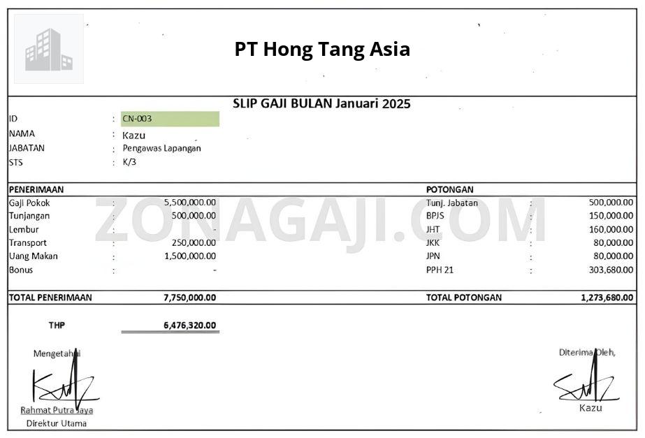 Slip Gaji PT Hong Tang Asia