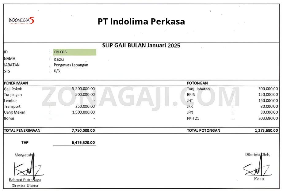Slip Gaji PT Indolima Perkasa