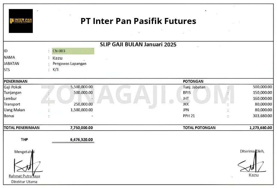 Slip Gaji PT Inter Pan Pasifik Futures