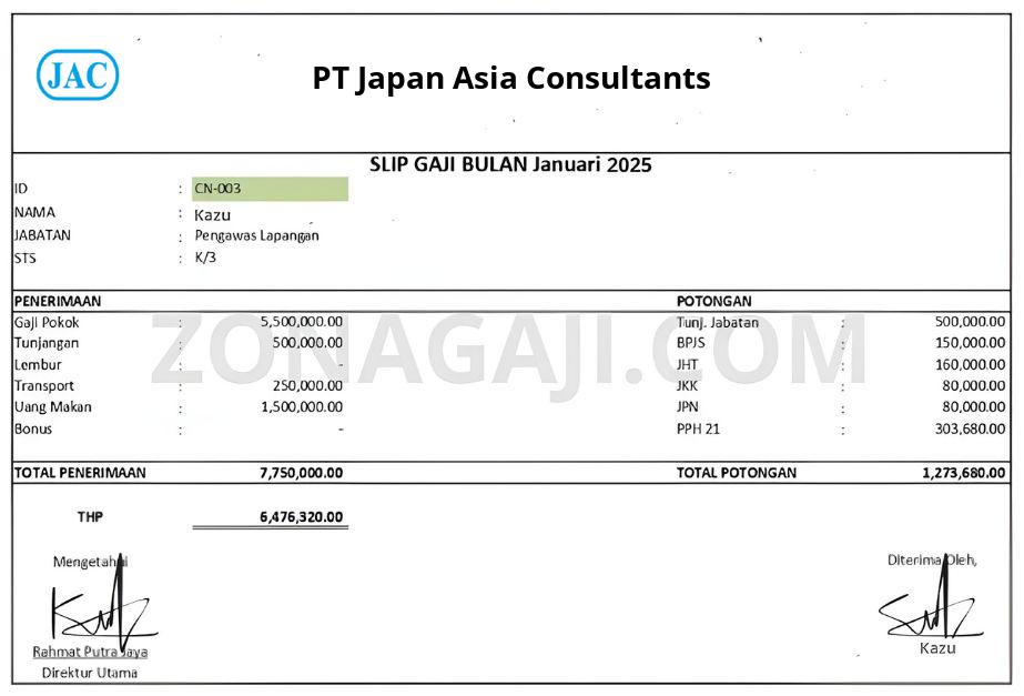 Slip Gaji PT Japan Asia Consultants