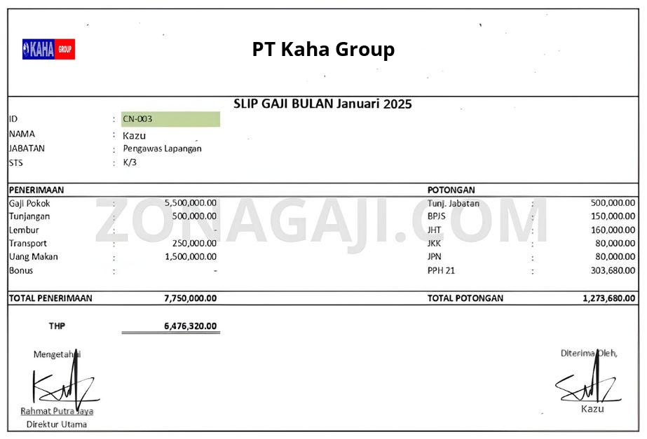 Slip Gaji PT Kaha Group