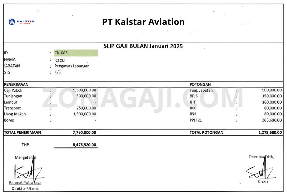 Slip Gaji PT Kalstar Aviation