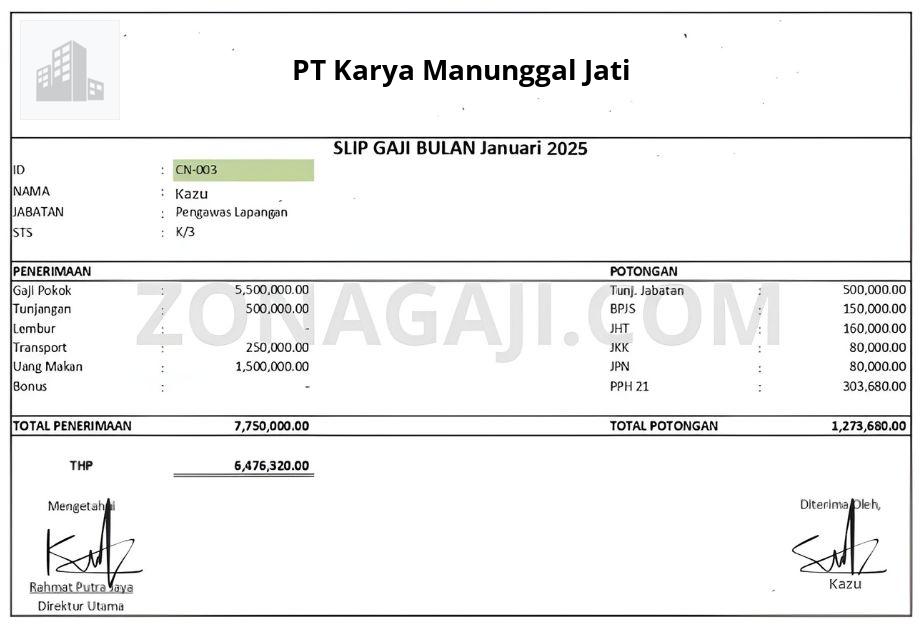 Slip Gaji PT Karya Manunggal Jati