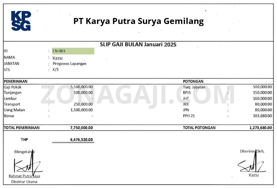 Slip Gaji PT Karya Putra Surya Gemilang