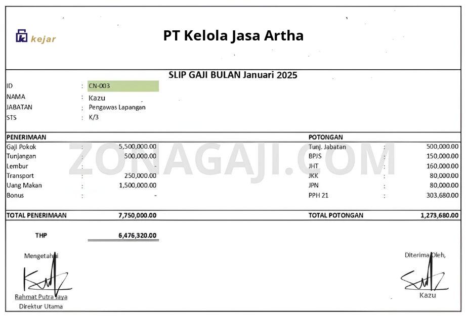 Slip Gaji PT Kelola Jasa Artha