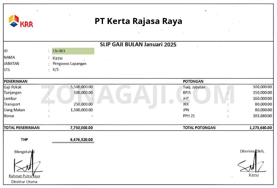 Slip Gaji PT Kerta Rajasa Raya