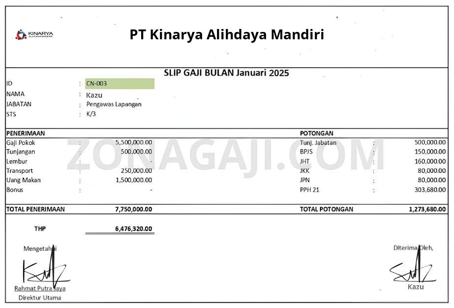 Slip Gaji PT Kinarya Alihdaya Mandiri