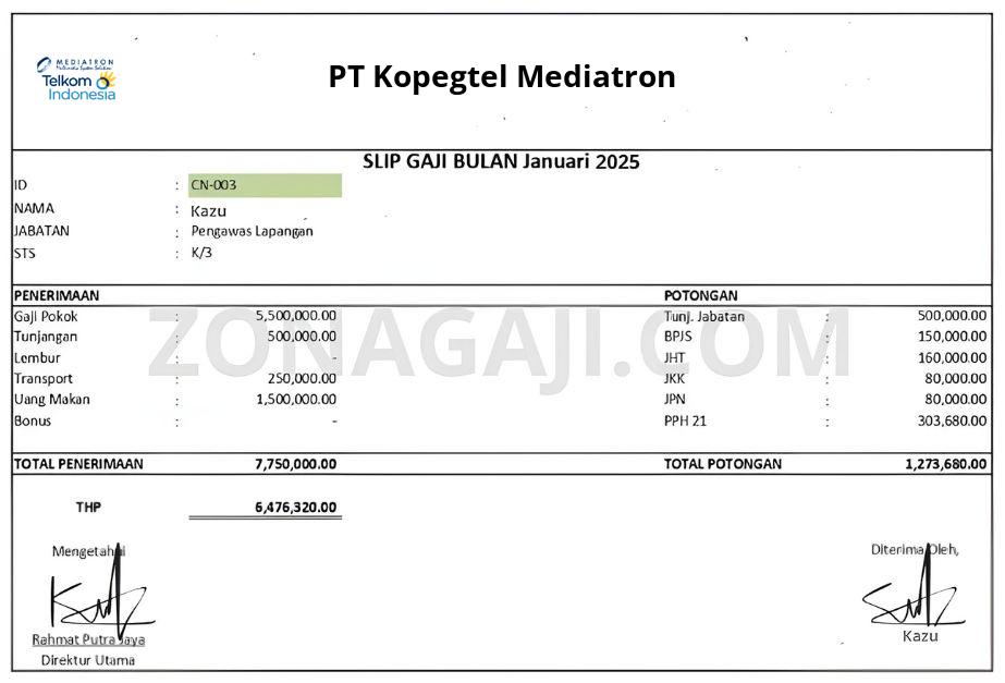 Slip Gaji PT Kopegtel Mediatron