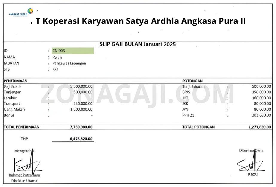 Slip Gaji PT Koperasi Karyawan Satya Ardhia Angkasa Pura II