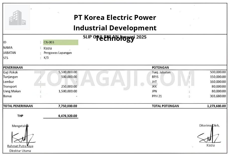 Slip Gaji PT Korea Electric Power Industrial Development Technology