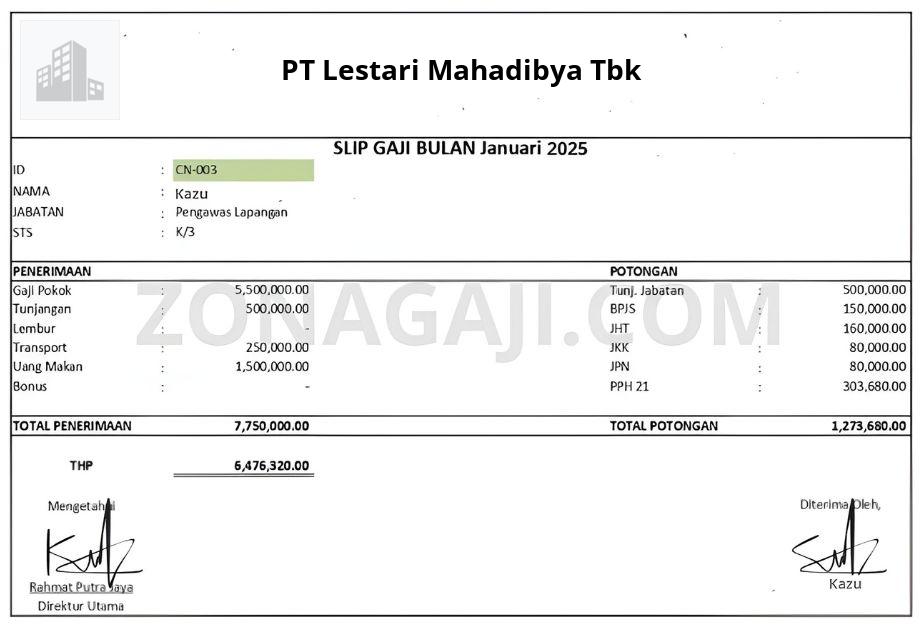 Slip Gaji PT Lestari Mahadibya Tbk