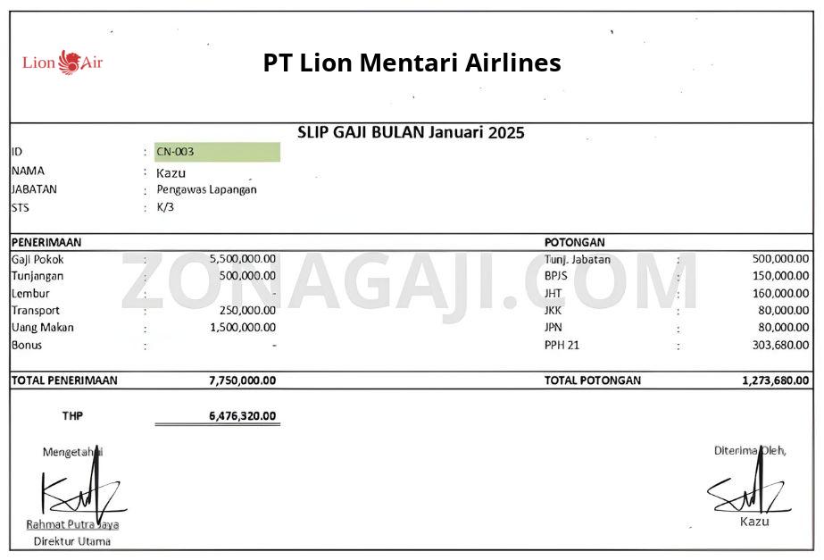Slip Gaji PT Lion Mentari Airlines