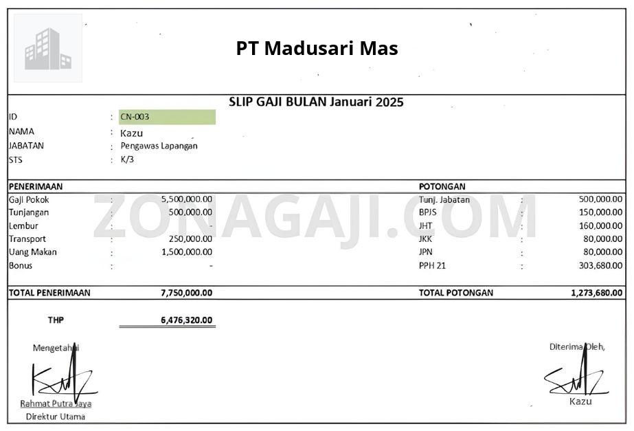 Slip Gaji PT Madusari Mas