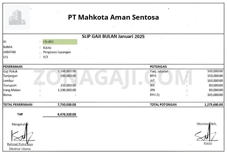 Slip Gaji PT Mahkota Aman Sentosa