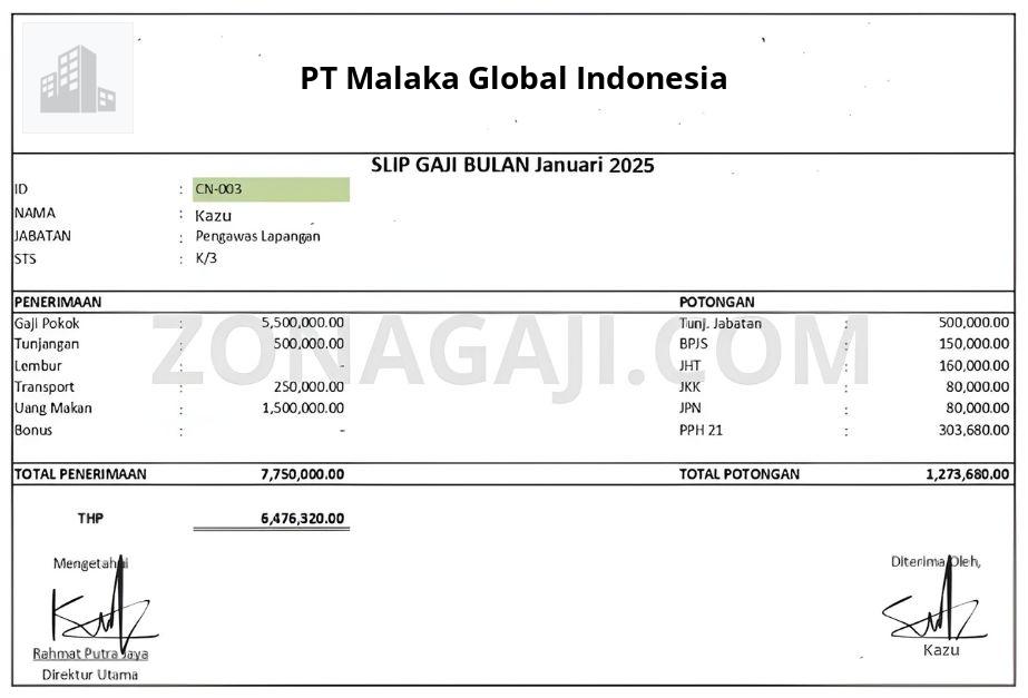 Slip Gaji PT Malaka Global Indonesia