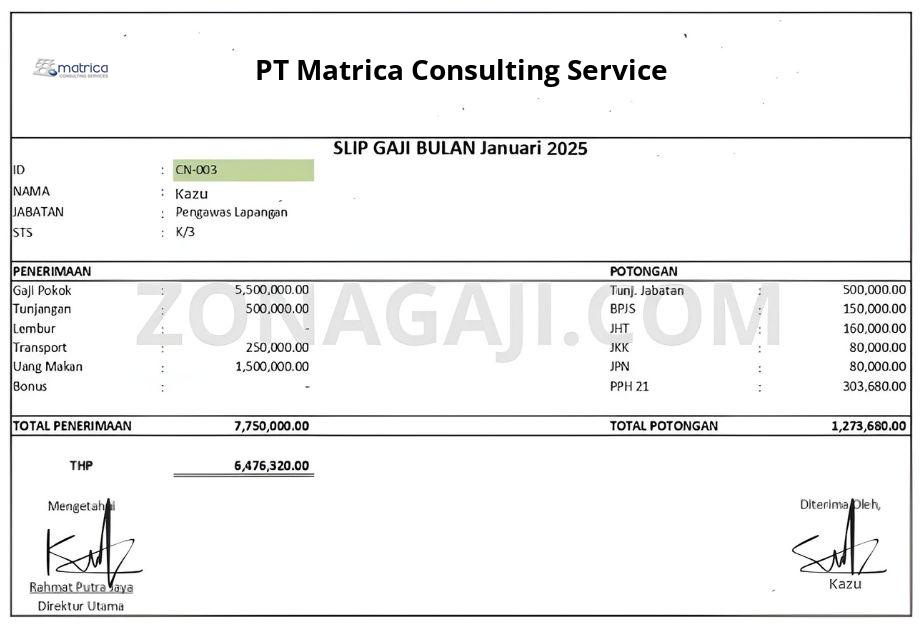 Slip Gaji PT Matrica Consulting Service