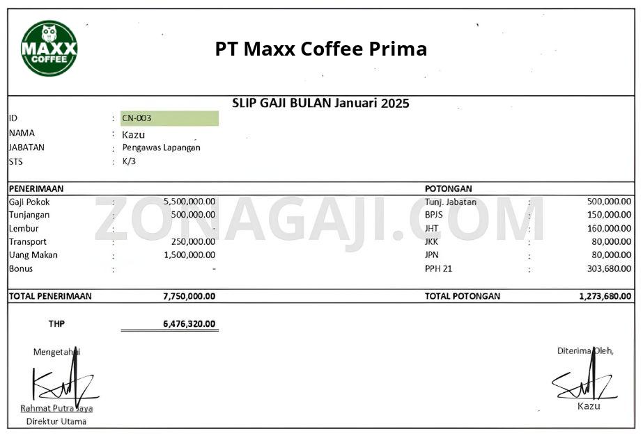 Slip Gaji PT Maxx Coffee Prima