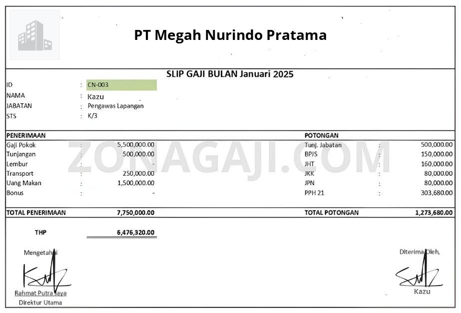 Slip Gaji PT Megah Nurindo Pratama