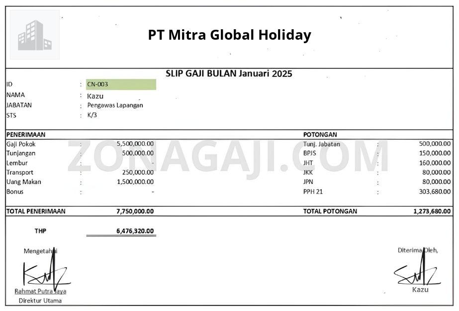 Slip Gaji PT Mitra Global Holiday