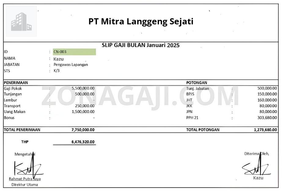 Slip Gaji PT Mitra Langgeng Sejati
